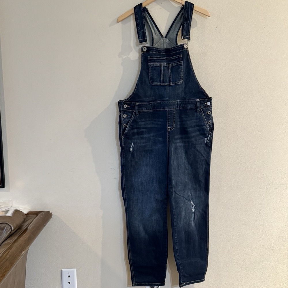 Torrid Denim Bib Overalls Womens Plus Size 18 Dark Wash Distressed Stretch - Picture 2 of 11
